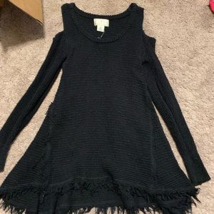 Black Cold Shoulder Sweater with Raw Edge